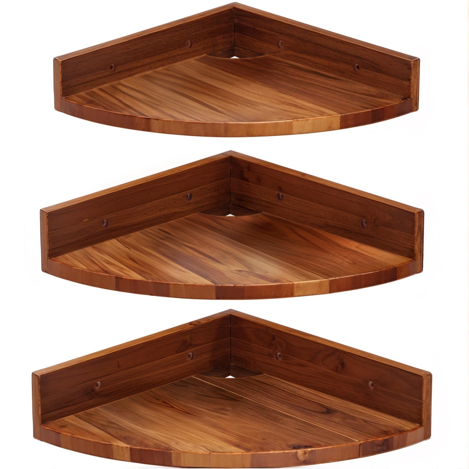 Corner Shelf Wall Mount Set Of 3 Solid Acacia Wood Round Flo