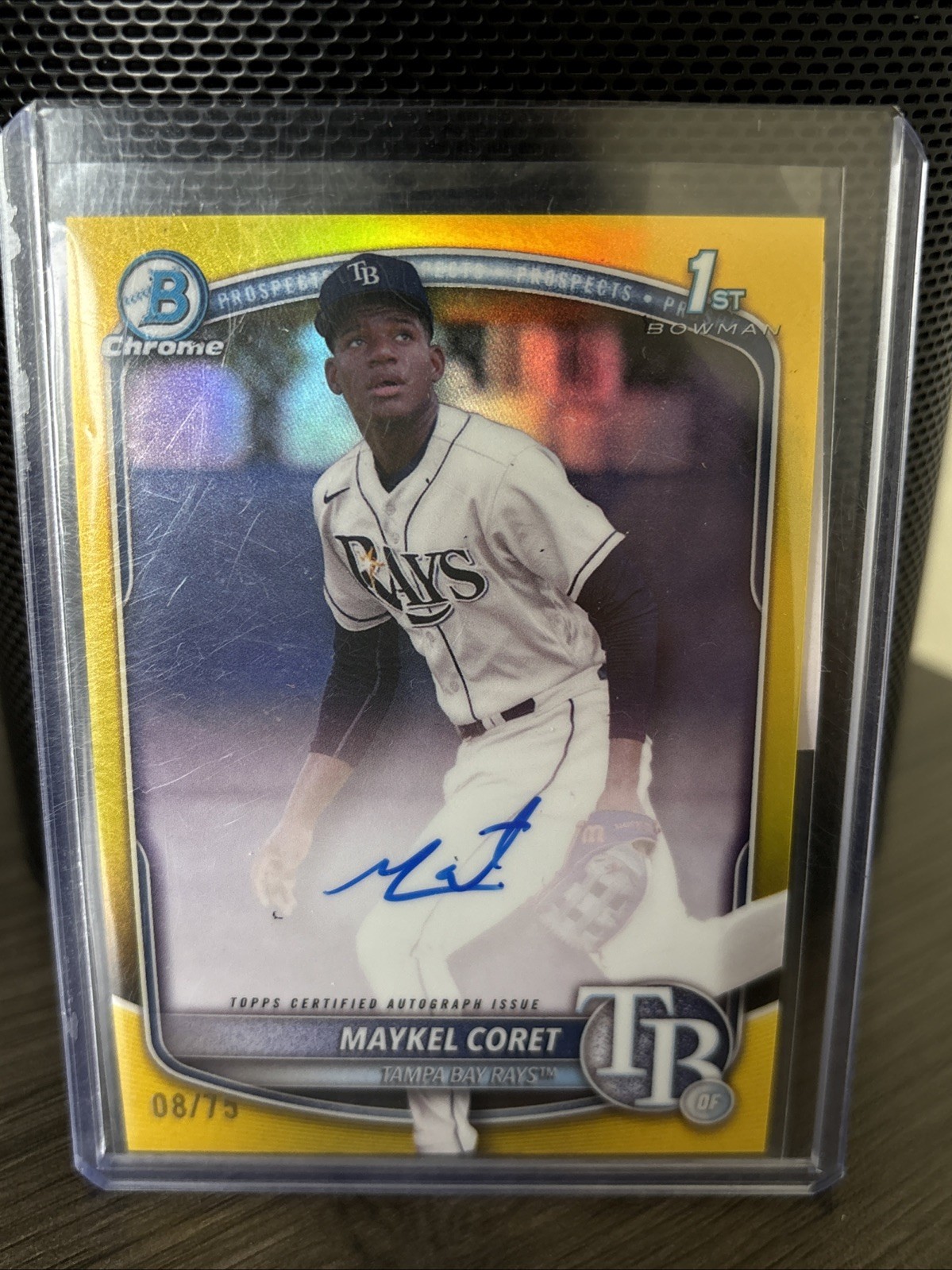 2025 BOWMAN CHROME PROSPECT AUTOGRAPHS CPAMC MAYKEL CORET YELLOW REFRACTOR/75