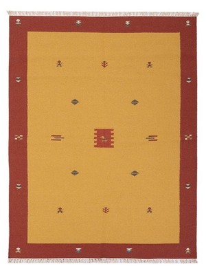 Kilim carpet woven virgin wool mustard yellow 240x170 cm living room