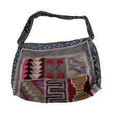 Vintage Handmade Handloomed Woven Tribal Pattern Color Block Shoulder Tote Bag