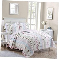 100 Cotton 3 Piece Quilt Bedding Set Floral Striped Reversible King Wild Rose