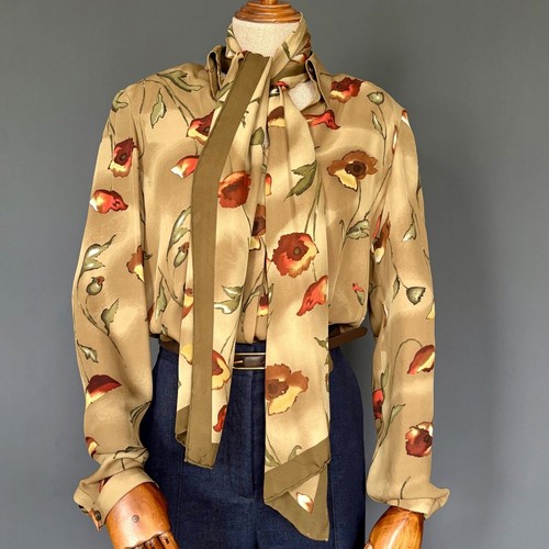 Women's Carlisle Silk Blouse & Scarf | Size 8 | Brown Autumn 1980s Vintage Set, Size 8, $46.7 - Photo 3