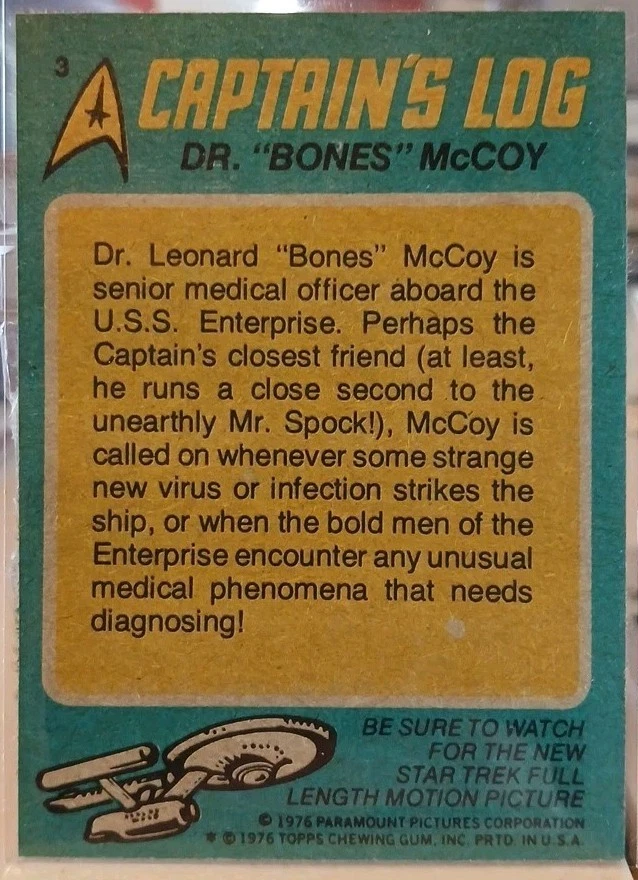 🔥1976 Topps Star Trek: Dr. "Bones" McCoy #3 Casi Nuevo/Como Nuevo DeForest Kelley De Colección OC 🔥 Foto 2 de 2
