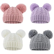 Baby Girl Winter Beanie Hat 0-6 Months White Pink Gray Purple Infant Cold