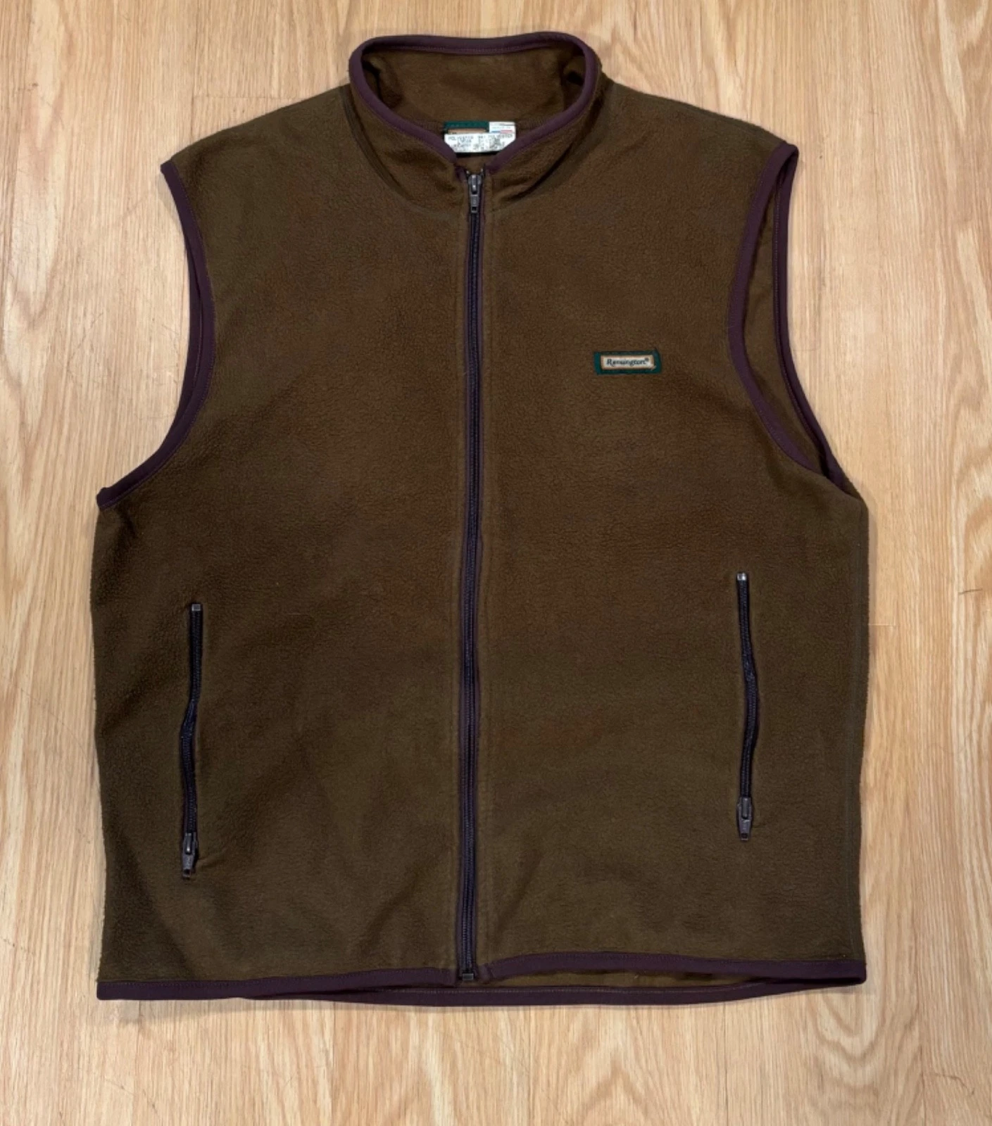 Vintage Remington Fleece Vest LARGE Brown Made in USA Hunting Outdoors Zipper
