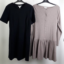 M&S Women's Short Dress Size 12REG Black Jersey Knit  & Cream Button Up 2Pc NEW