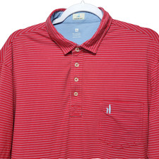 Johnnie O Hangin Out Polo Shirt Mens XL Short Sleeve Red Stripe Pocket Preppy