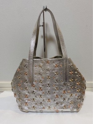 JIMMY CHOO SOFIA Star Studs Leather Tote Bag Women silver Genuine