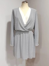 EXPRESS Women's White With Black Polka Dot Long Sleeve Blouson Dress Size M