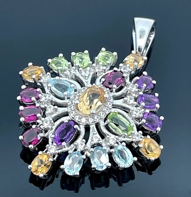 ANHÄNGER AUS 925/- SILBER RHODINIERT MIT MULTI EDELSTEINE SCHMUCKJAGD - Bild 1 von 3
