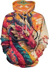 3D Fiery Asian Dragon Hoodie Color Splash Mythic Style Unisex Pullover