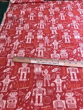 MODA 321 Blast Off  Robots outer space 100% cotton fabric yard Dull Red 20951