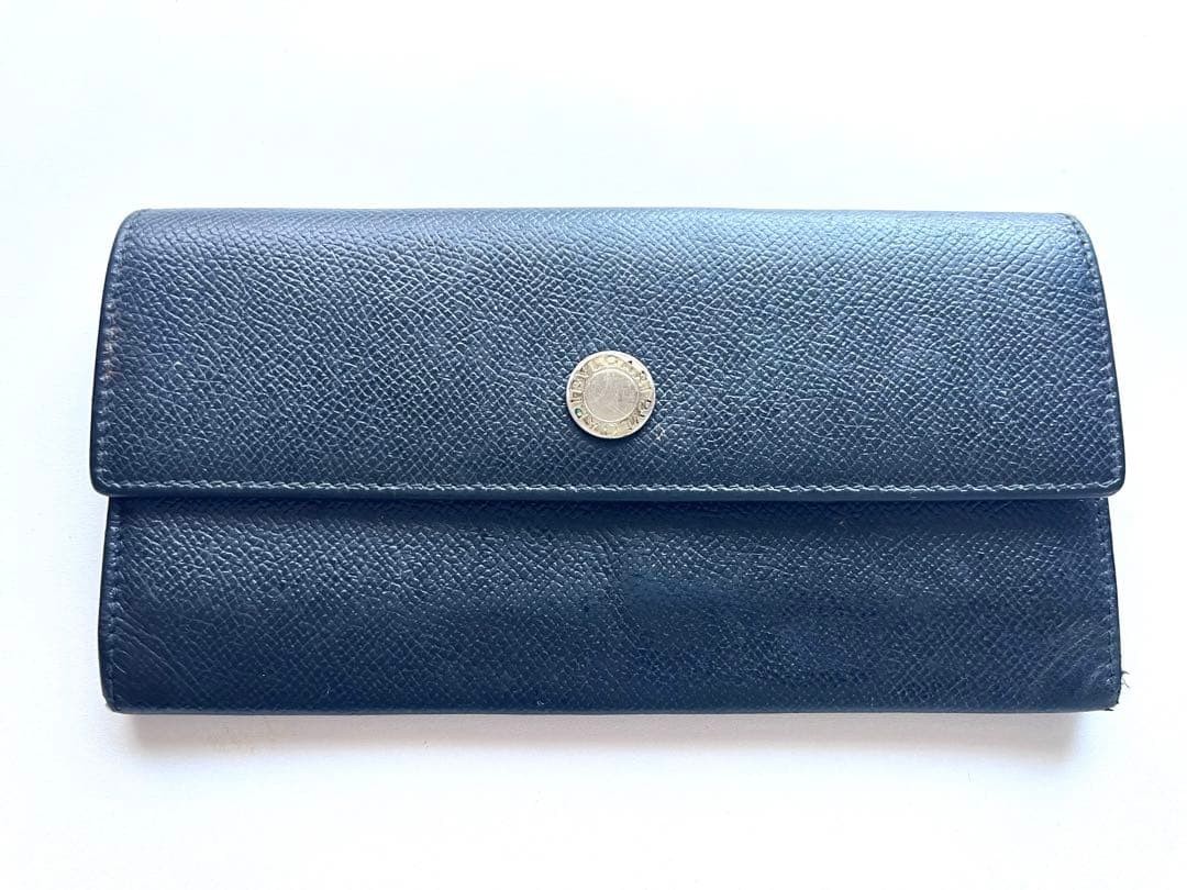 BVLGARI Long Wallet Black Leather Logo Hardware Snap Wallet Made in Italy