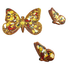Vtg 3pc Handmade Painted Ceramic Butterflies Wall Decor Art Pottery Small 5" 3"