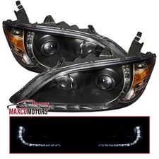 Black Led Strip Projector Headlights Fits 2004-2005 Honda Civic 24dr Lamps Lr