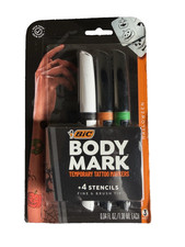 Bic Body Mark Temporary Tattoo Markers Halloween White Green Orange 4 Stencils