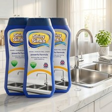 3 x Shiny Sinks Cream Sink Cleaner Ceramic Stainless Steel Granite Lemon 250ml