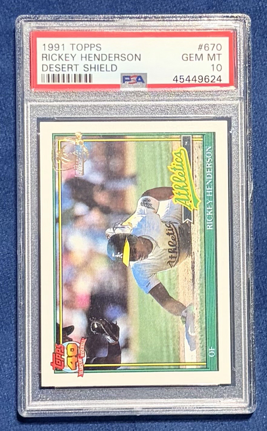 1991 Topps Desert Shield Rickey Henderson #670 PSA 10 Gem Mint, POP 36