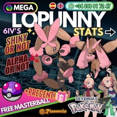 MEGA Lopunny Shiny Alpha 6IVs Competitive Pokemon ZA Legends + Free Masterball