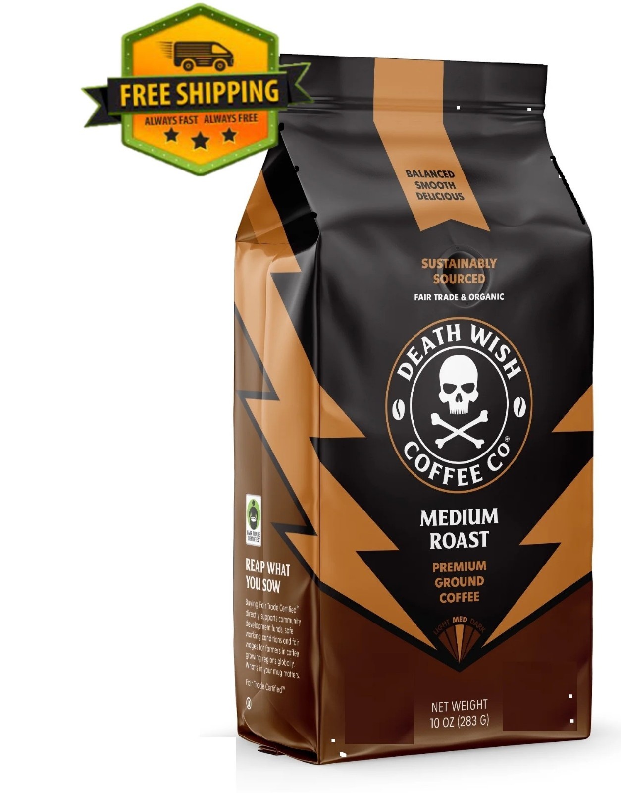 Death Wish Coffee, Medium Roast Ground Coffee, 10oz Bag