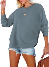 Sweatshirt for Women Casual Side Split Irregular Curved Hem Tops Womens 2025 ...