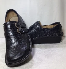 Alegria ALLI Black Silver Rose Leather Loafer Clogs Size 6 US / 36 EU