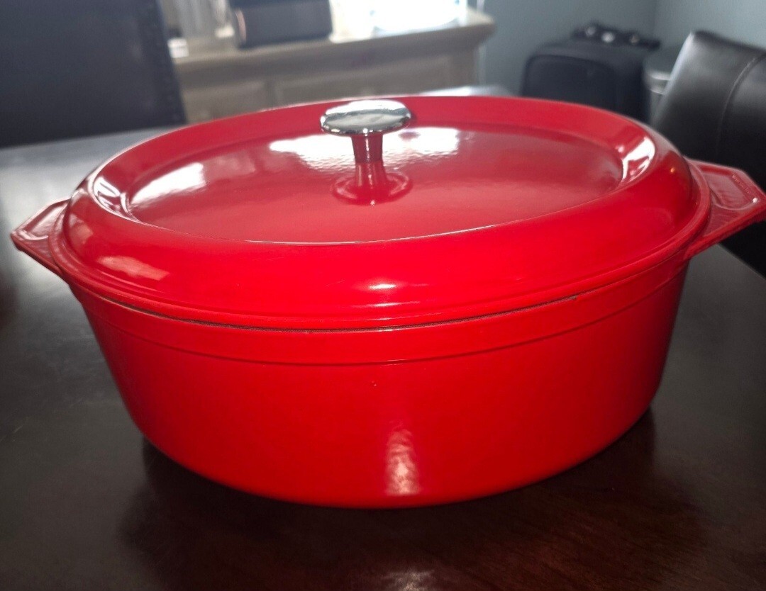 Kirkland Signature Qt Oval Red Enamel Cast Iron Raster Dutch Oven