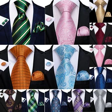 Royal Blue Striped Men's Necktie Classic Formal Tie Cufflinks Hanky Set