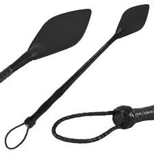 Real RIDING CROP WHIP 24 inches Black Leather Functional Horse Costume Prop