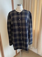 ** Smart Navy Check Jacket Light Weight Pure Wool Elvi Sz 26**