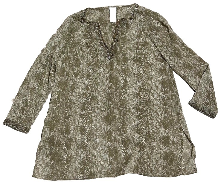 Chico’s Python Lined Semi Sheer Beaded Blouse Tun… - image 1