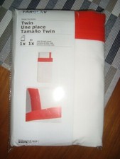 IKEA FARGLAV Duvet Cover and Pillowcase White Red with Zipper closure Twin NEW