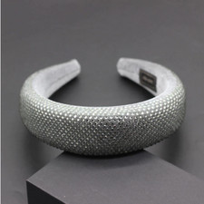 LUXURY HANDMADE GREY RHINESTONE WIDE HEADBAND HAIR ACCESSORY, BRIDAL OR RACES