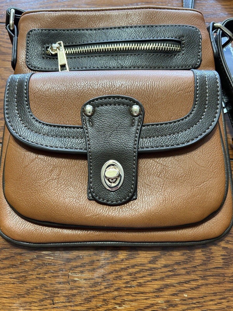 Miztique Crossbody Shoulder Hand Bag Purse Brown Leather Mid Size