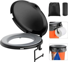 5 Gal Bucket Toilet Seat with Cushion, Storage Bags and Disposable Toilet Bags