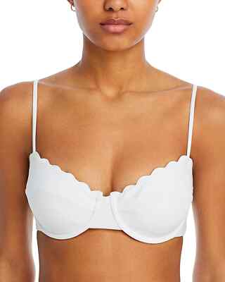 Ramy Brook X6449 Leyla Underwire Scalloped Bikini Swim Top, White, S