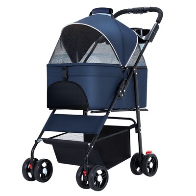 2 in 1 Foldable Pet Dog Stroller Travel Carriage 4 Wheels w/ Cup Holder+Tray New