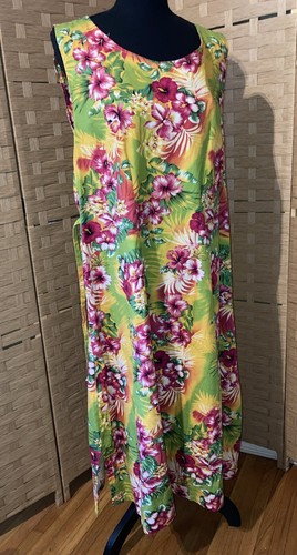 Mama Hawaiian Floral Yellow White Palms Red Hibiscus And Pink Tie Dress Med - Picture 14 of 14