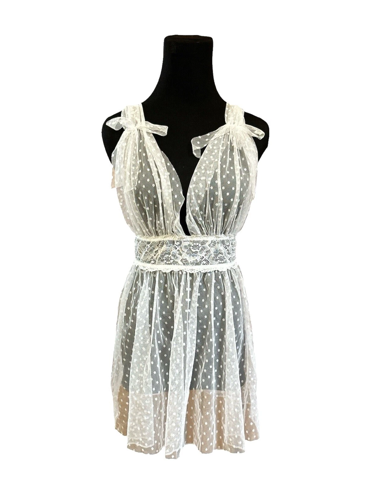 Nylon Polka Dot White Sleepwear & Robes for Women