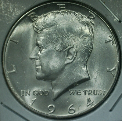1964ケネディ1／2ドル　ジェム90％シルバー　良好状態A 1964-D Kennedy Half Dollar - Type 1, 90% Silver - MS GEM BU