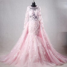 Mermaid Wedding Dresses Zipper Back with Detachable Train Bow Puffy Applique