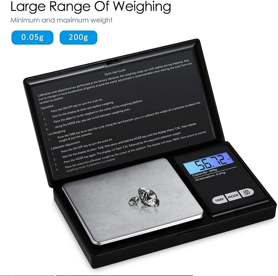 Balance Numérique De Précision 0.01g à 200g - Pour Peser Or, Bijoux, Petits Objets - Couleur Or