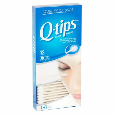 Q Tips Cotton Swabs 100% Pure Soft Cotton Firm Paper Stick Gentle 170ct 2 Pack