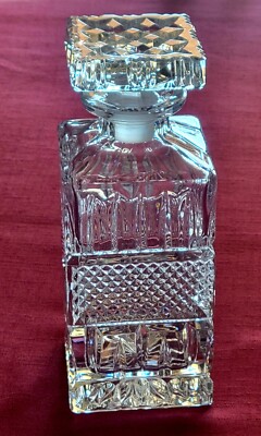 Vintage Cut Crystal Square Liquor Decanter & Stopper 8.75'' Facets MCM Hollywood 