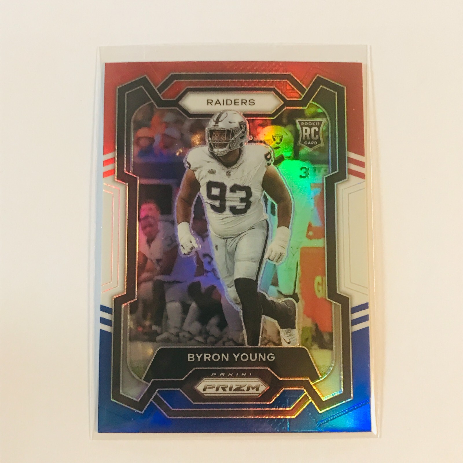 2023 Panini Prizm Red White Blue Byron Young #355 Las Vegas Raiders RC SP