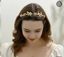 Beautiful Bridal/Wedding/ Formal Golden Roses Flowers  Pearls Headband