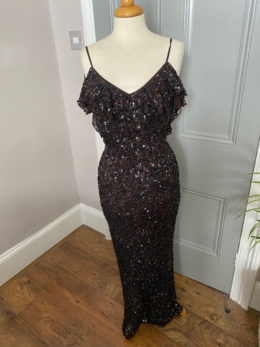 FRANK USHER BROWN HEAVILY SEQUINNED COLD SHOULDER/LOW BACK FORMAL CRUISE  DRESS | eBay