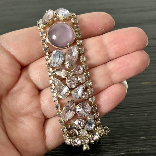 Vintage Julianna flaches Einsteckverschlussarmband Lavendel Moonglow Cabochons #6212 - Bild 2 von 14