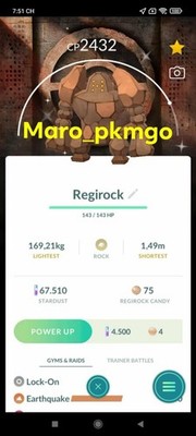 Pokemon Shiny Regirock Special BG Under 2500CP 3moves - TRA'DE GO - Description