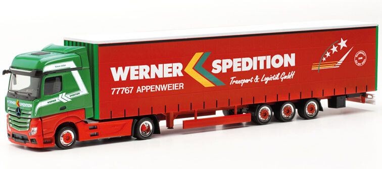 Camion Herpa Mercedes-Benz Actros miniature 1/87 avec remorque Werner 3 essieux